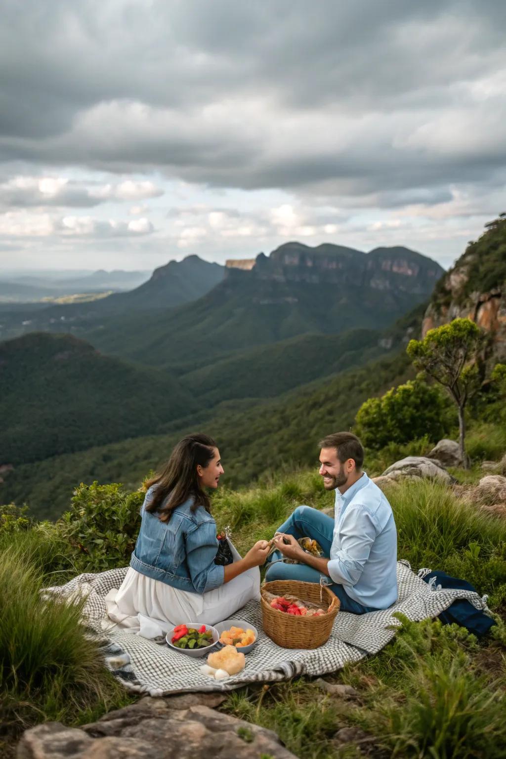 A rewarding picnic at the peak of a hiking trail.