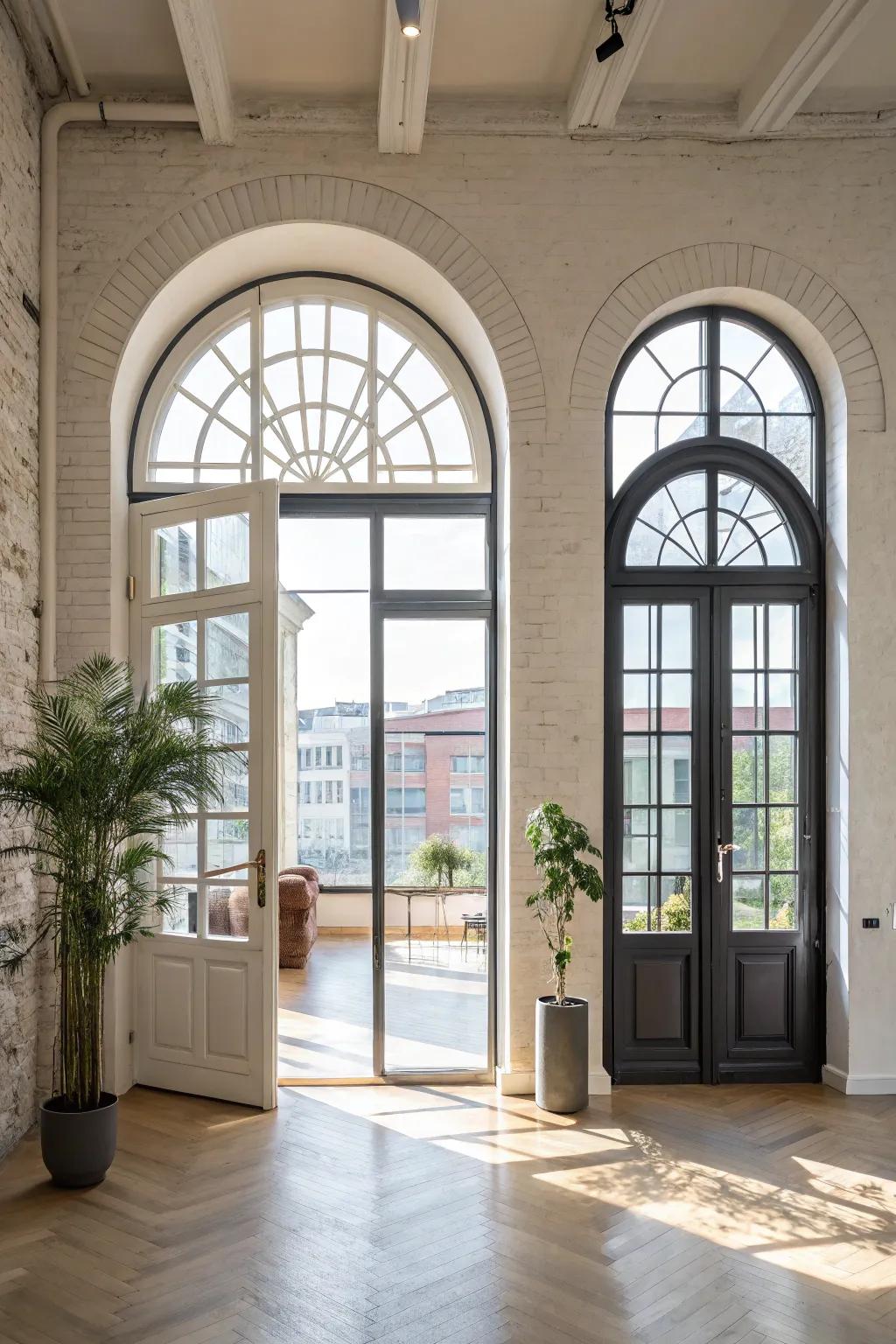 Arched doors bring a touch of elegance and sophistication to lofts.