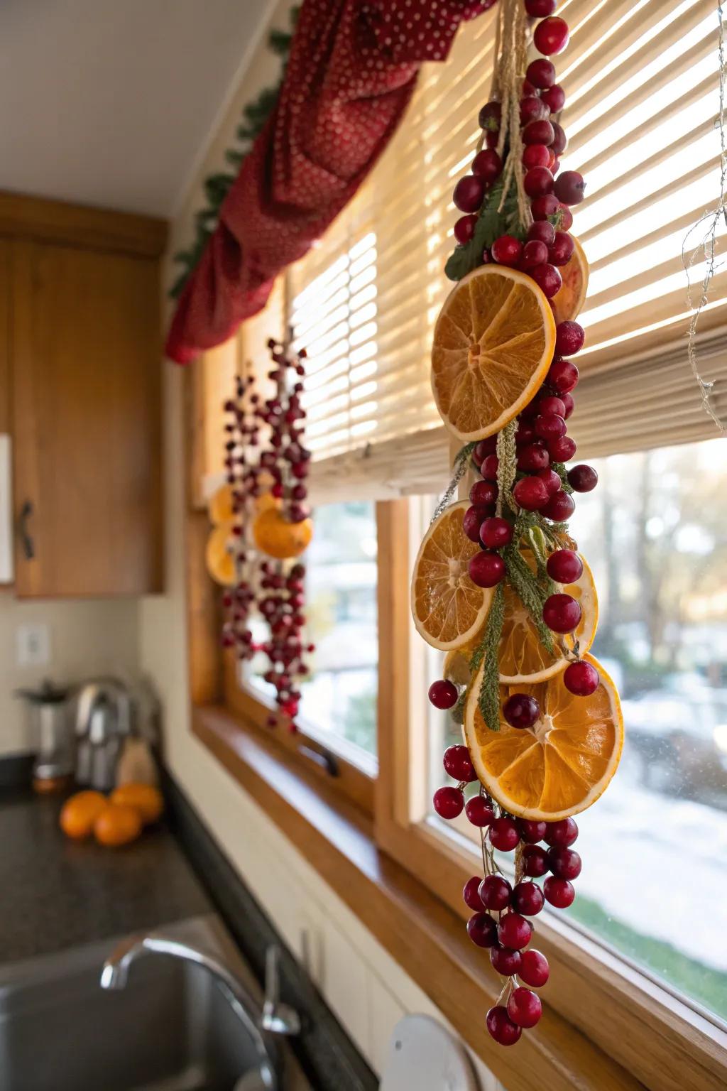 A cheerful fruit garland brightening up the kitchen.