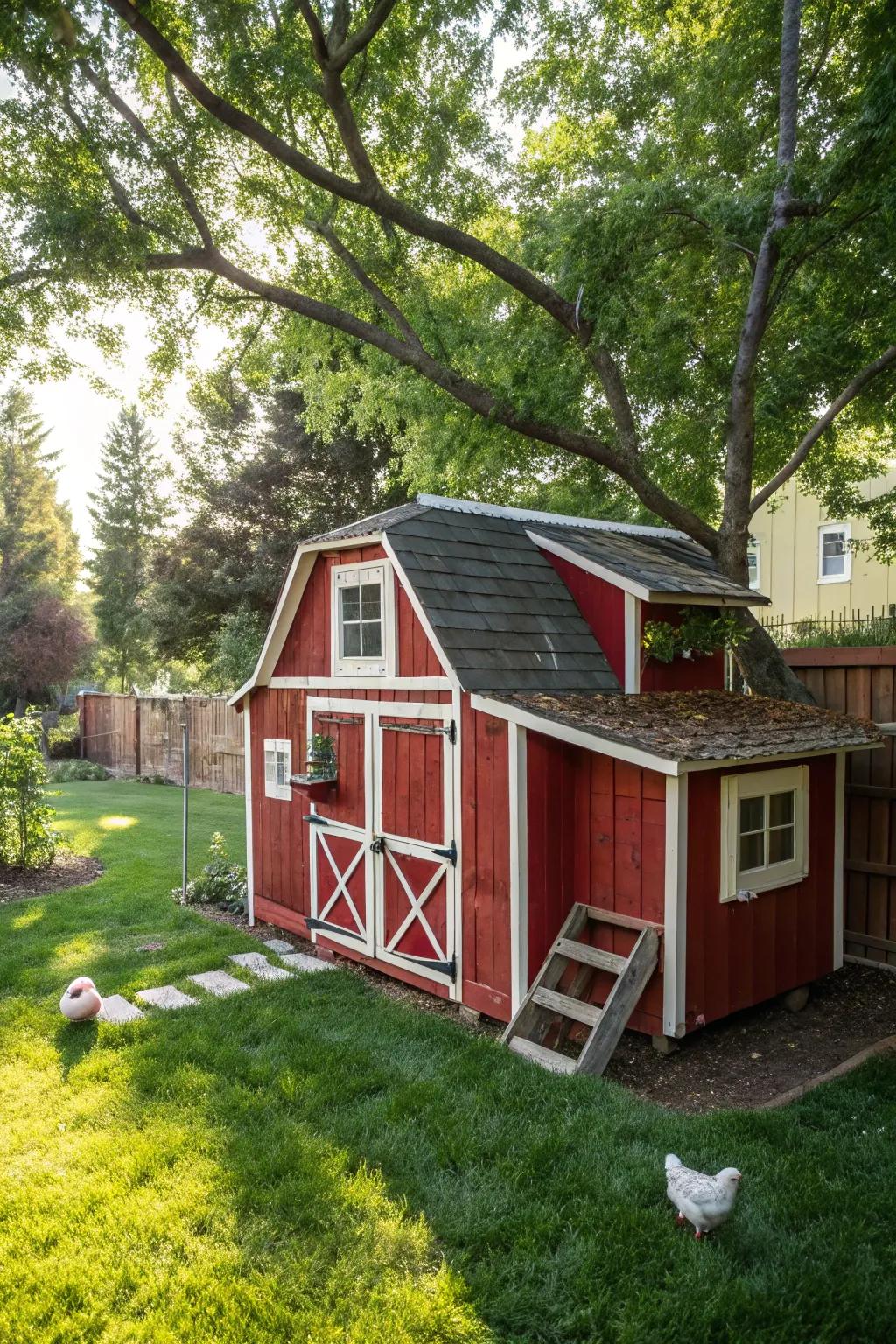 Discover rustic elegance with this barn-inspired chicken coop design.