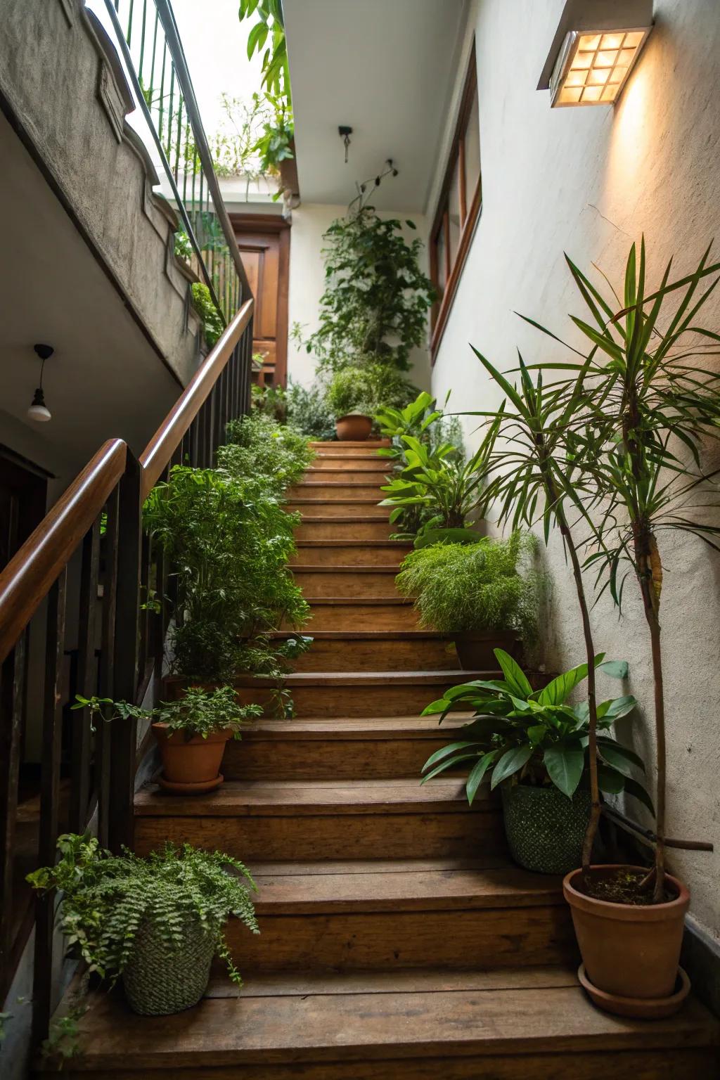 Infuse your staircase with life by adding lush plants.
