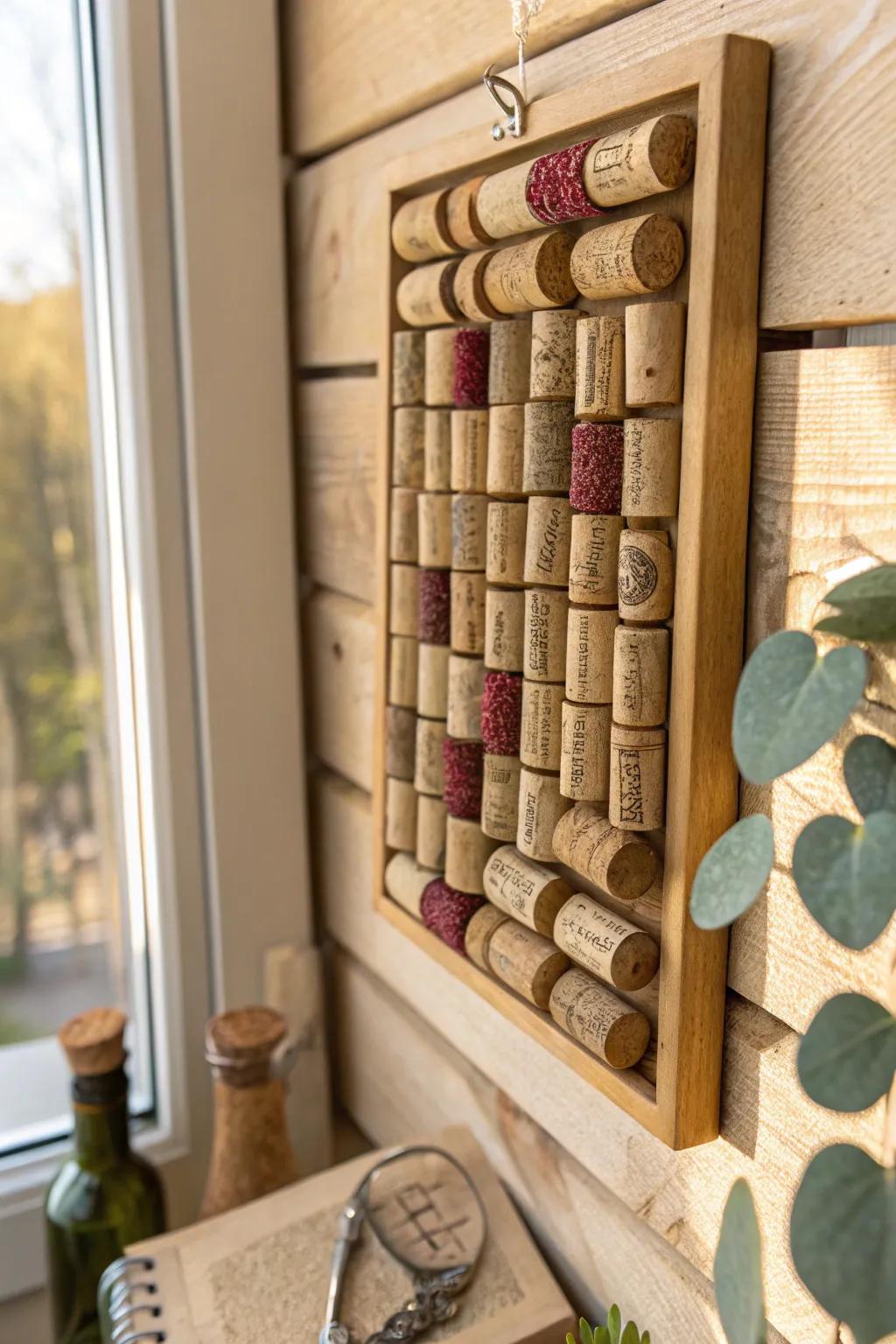 Crafted beauty: Transform wine corks into a chic, minimalist bulletin board for your kitchen.