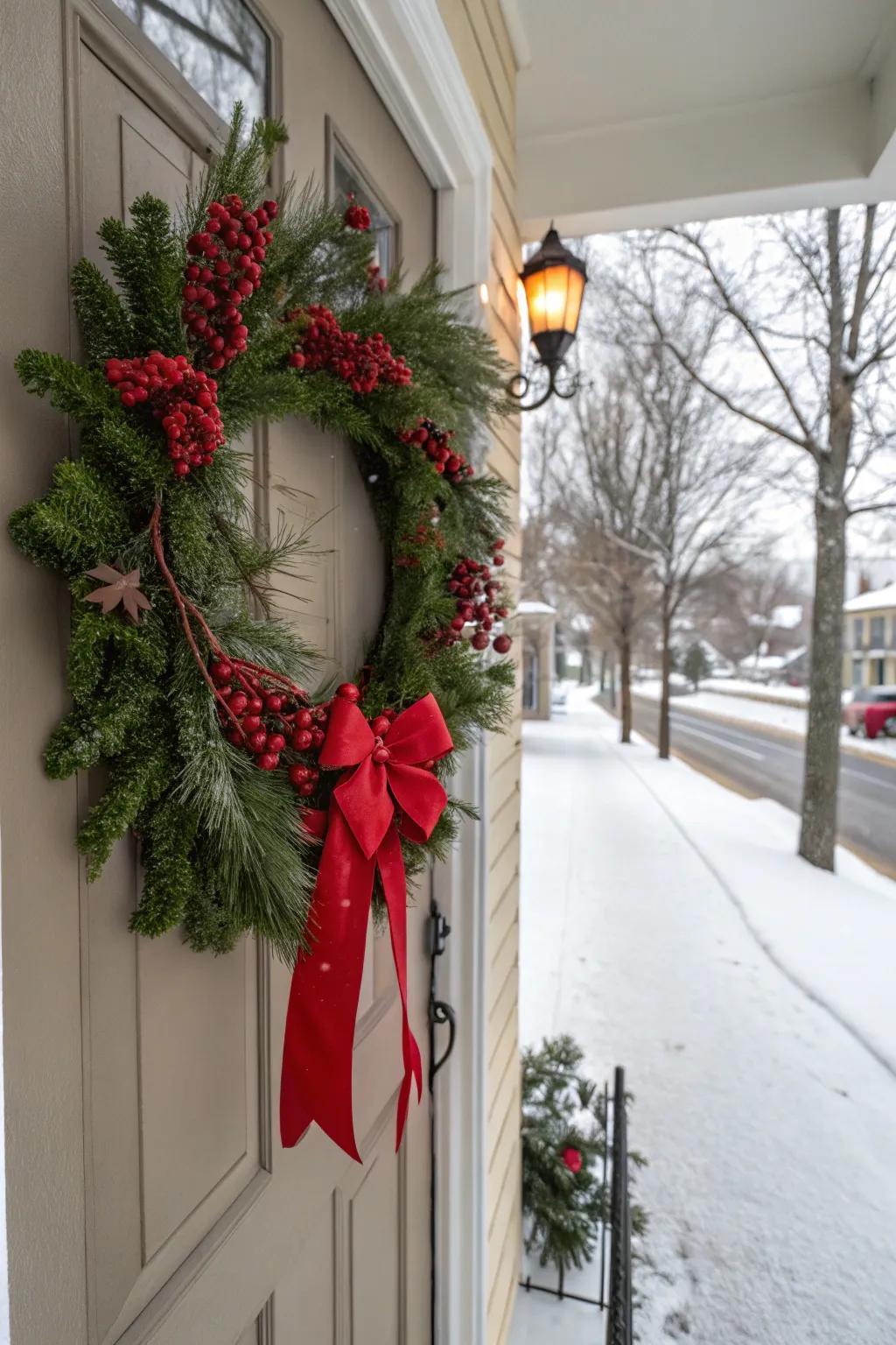 A festive wreath is the perfect welcome for holiday guests.