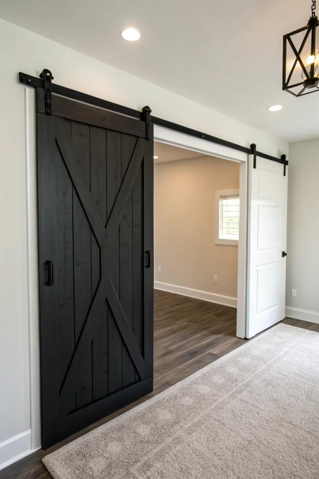 Black barn doors add dramatic elegance to any space.