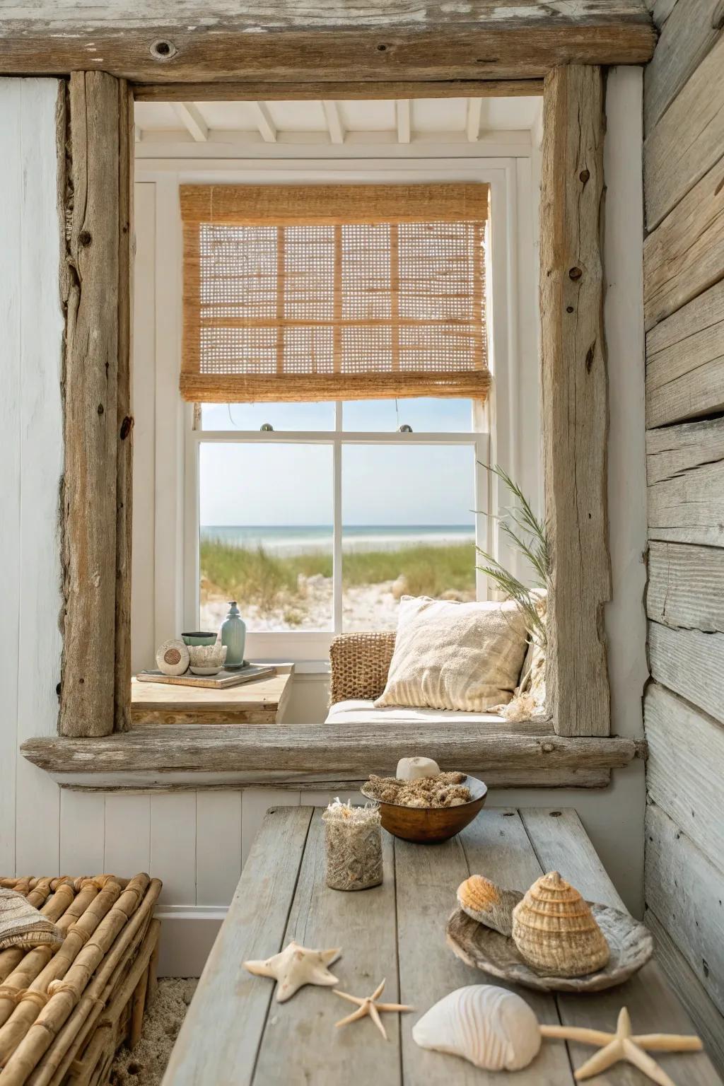 Natural bamboo shades adding texture and warmth.
