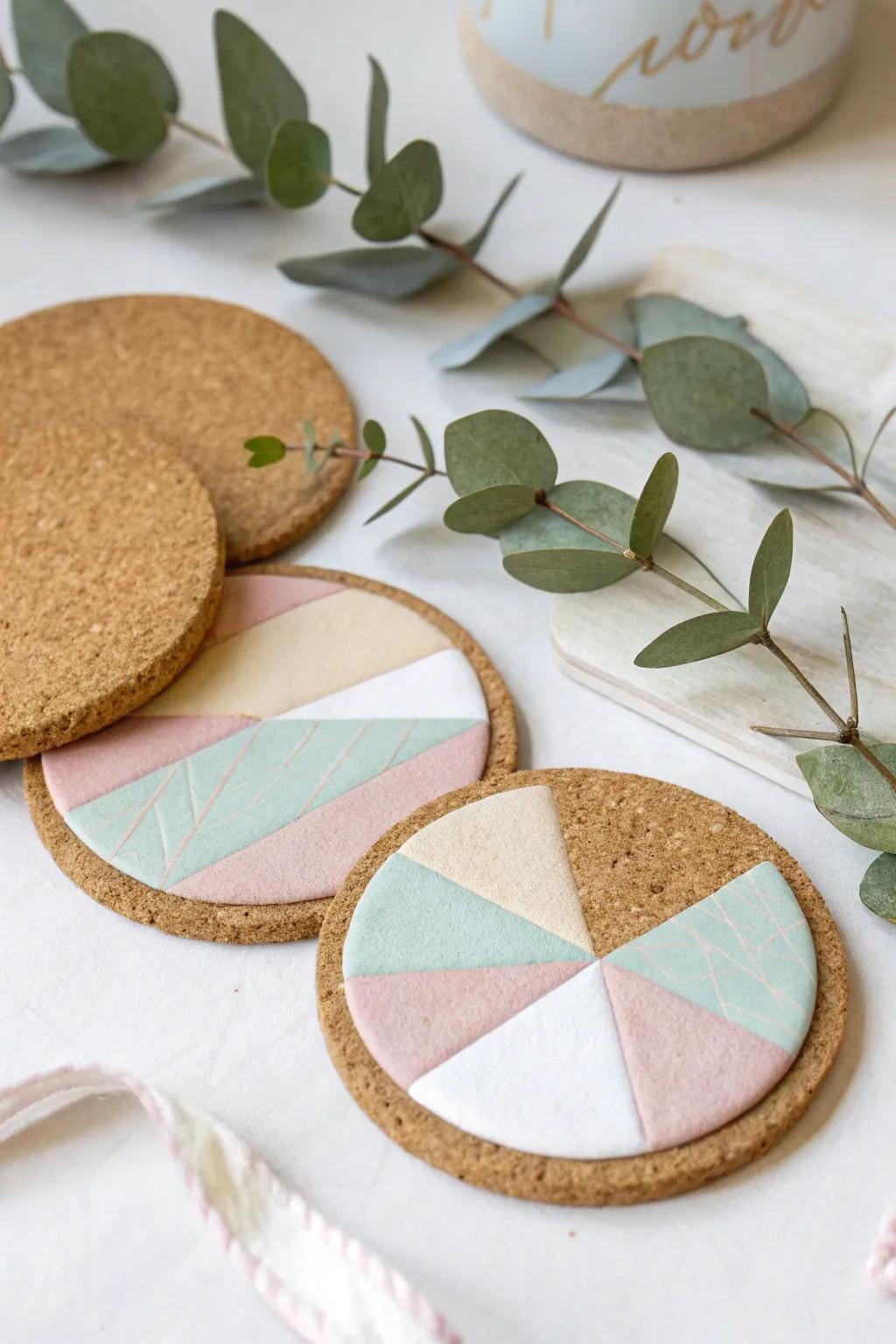 Elevate her table setting with these chic, handmade cork coasters - a perfect blend of Scandinavian minimalism and boho elegance.