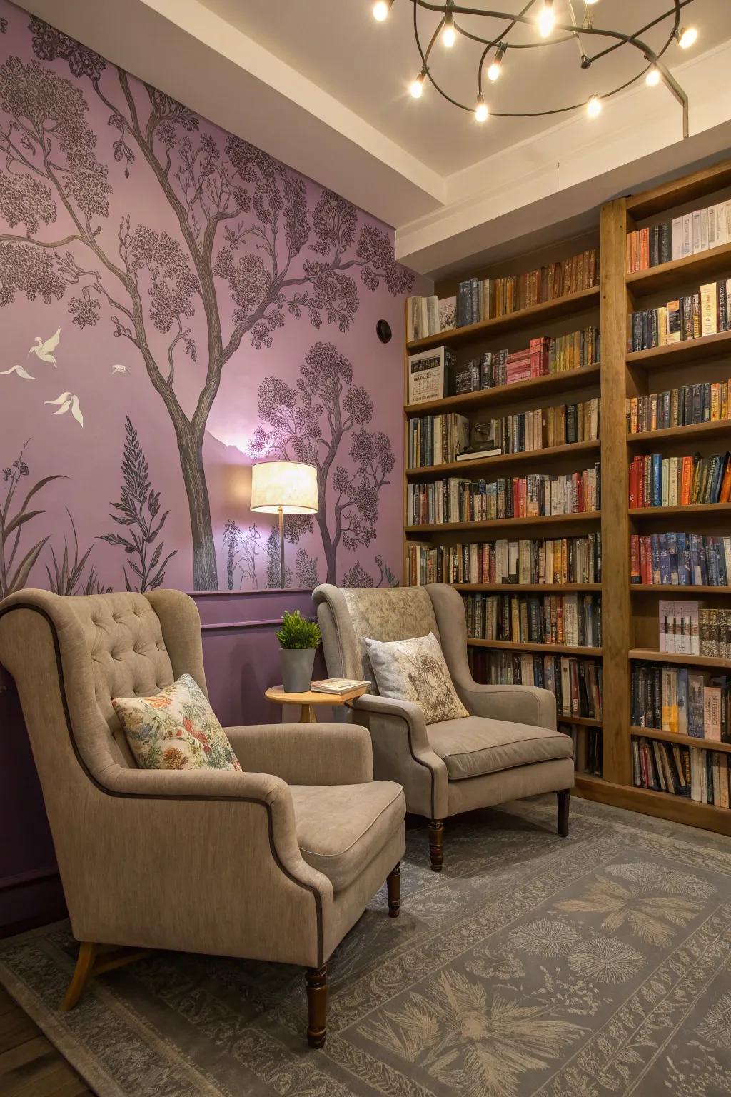 A violet mural adds a nostalgic and cozy touch to any space.