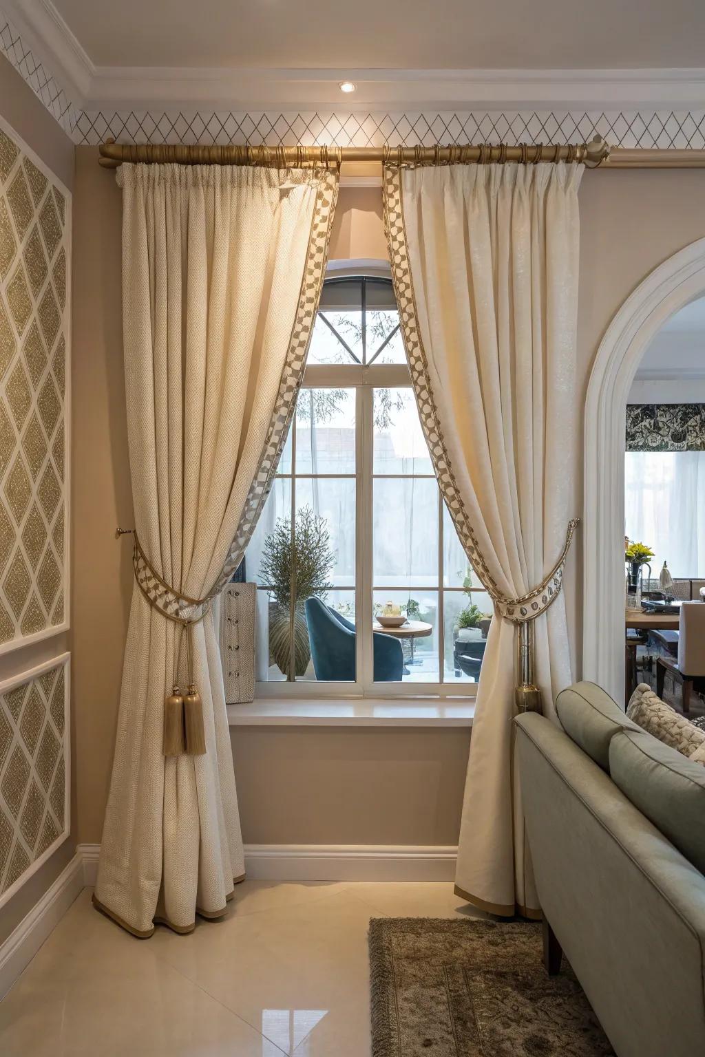Hourglass curtains offering a decorative and elegant touch.