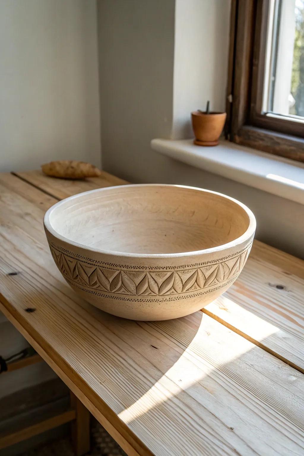 Embrace the art of simplicity with this stunning clay bowl, where function meets elegance.