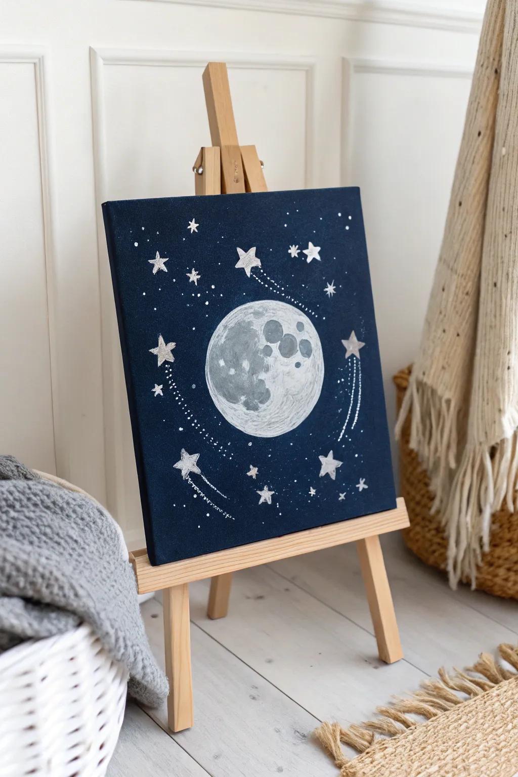 Capture the magic of a starlit night with this dreamy, minimalist painting idea. â¨