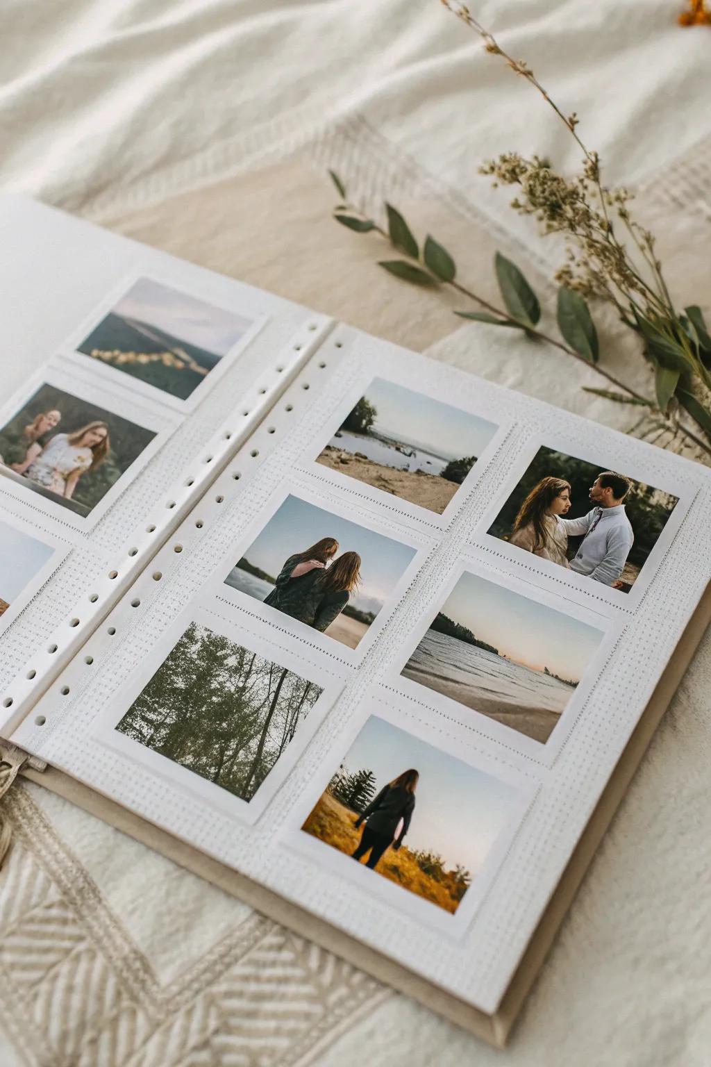 Embrace simplicity and elegance with a grid photo layout in your scrapbook.