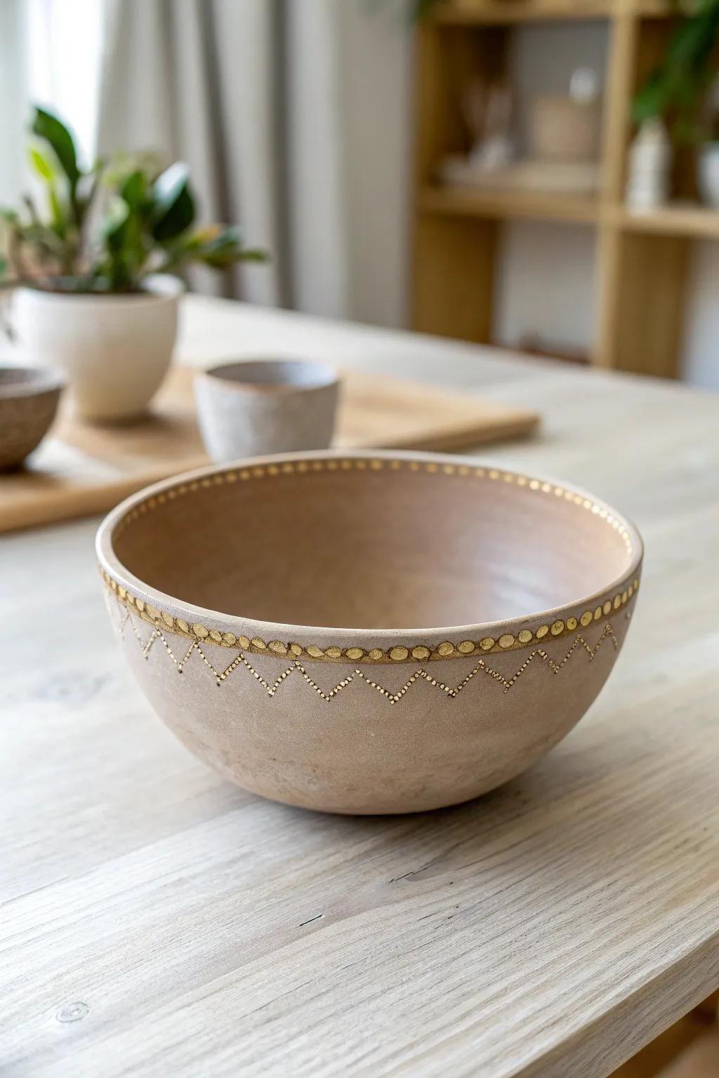 Elevate your table setting with a touch of gold elegance in minimalist clay design.