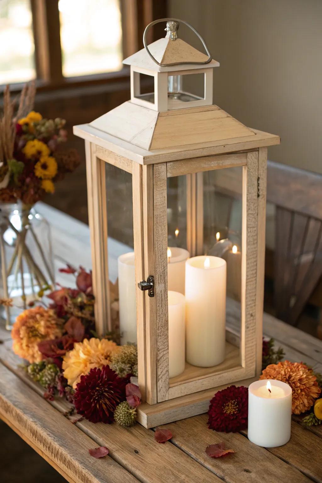 Illuminate your fall wedding with Scandinavian-inspired lantern centerpieces, adding a touch of cozy elegance.