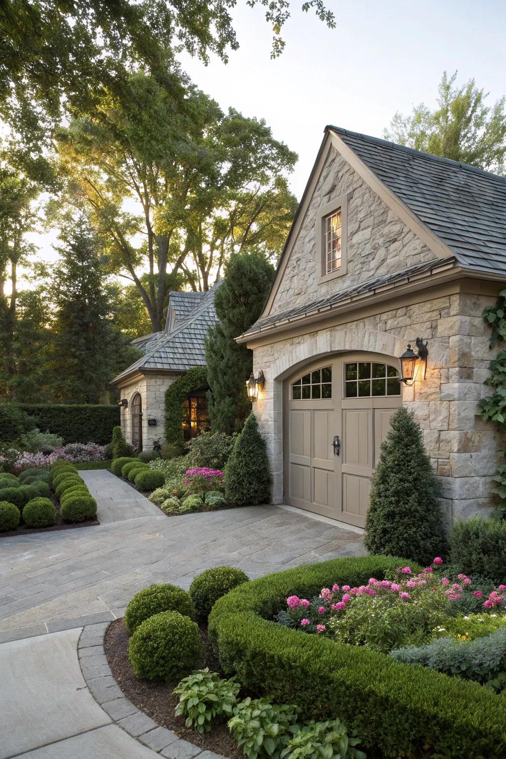 A garage showcasing the timeless elegance of a stone facade.