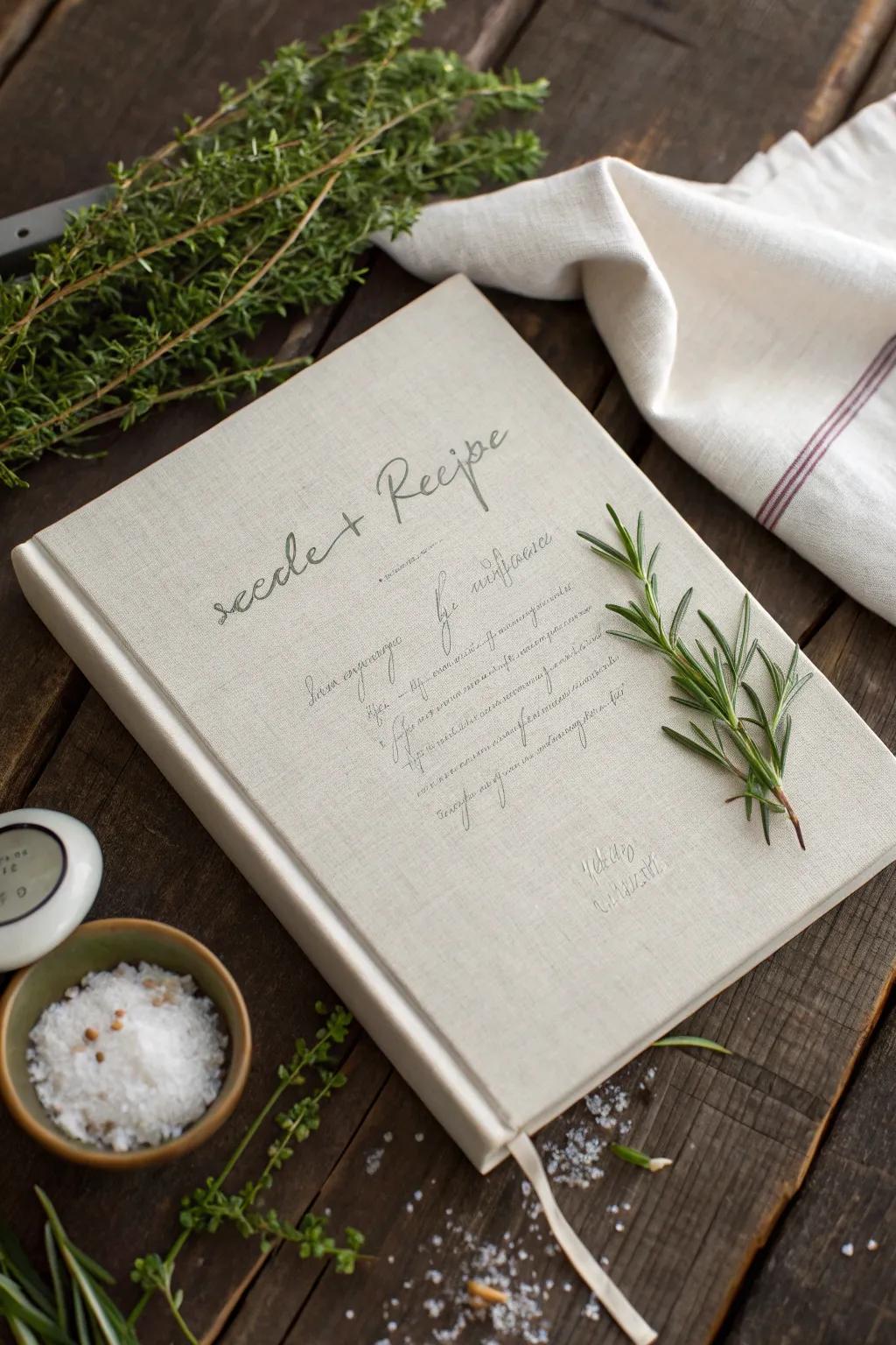 Capture your culinary love story with a homemade recipe book, a perfect blend of simplicity and natural beauty.