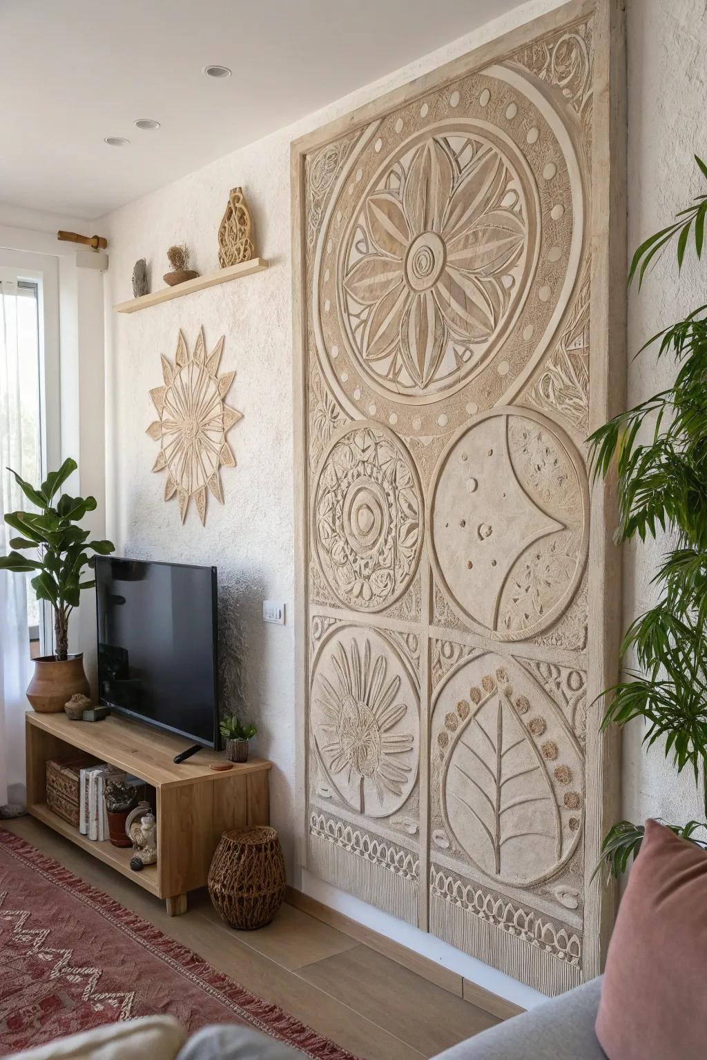 Craft your story on the wall with a personalized clay mural that speaks of journeys and memories.