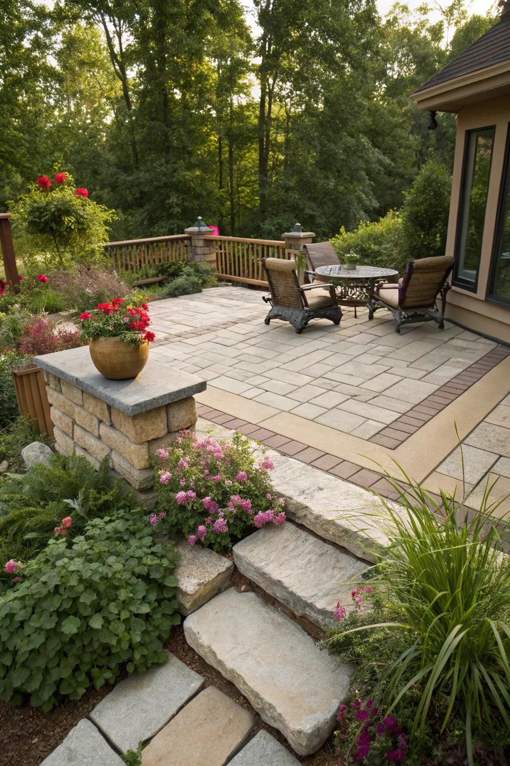 Natural stone accents bring elegance and texture to your deck.