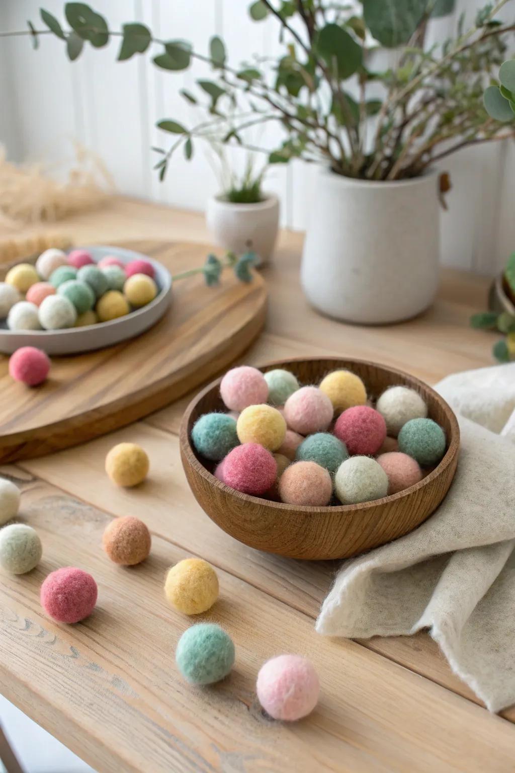 Brighten your space with the cheerful charm of handcrafted felt balls, a perfect blend of simplicity and natural beauty.