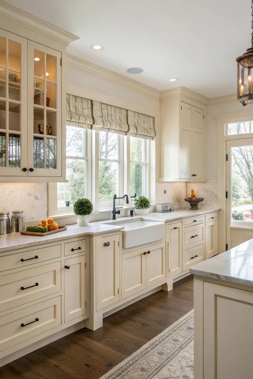 Shaker style cabinets offer a timeless look with a modern twist.
