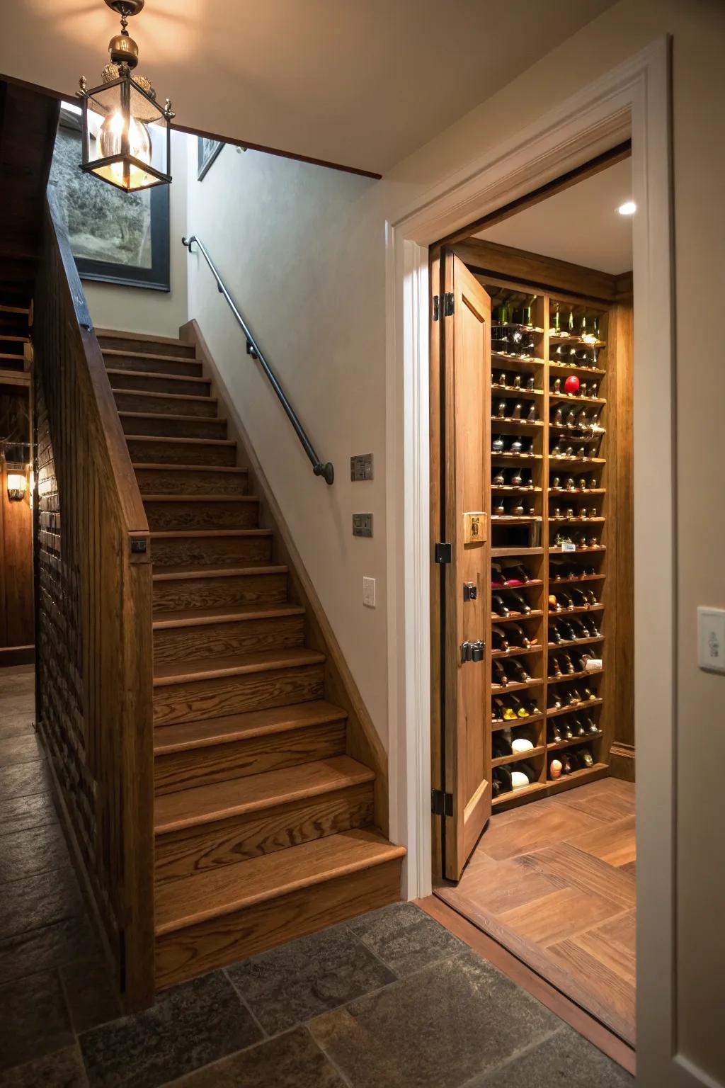 A hidden door that adds an element of surprise to your wine cellar.