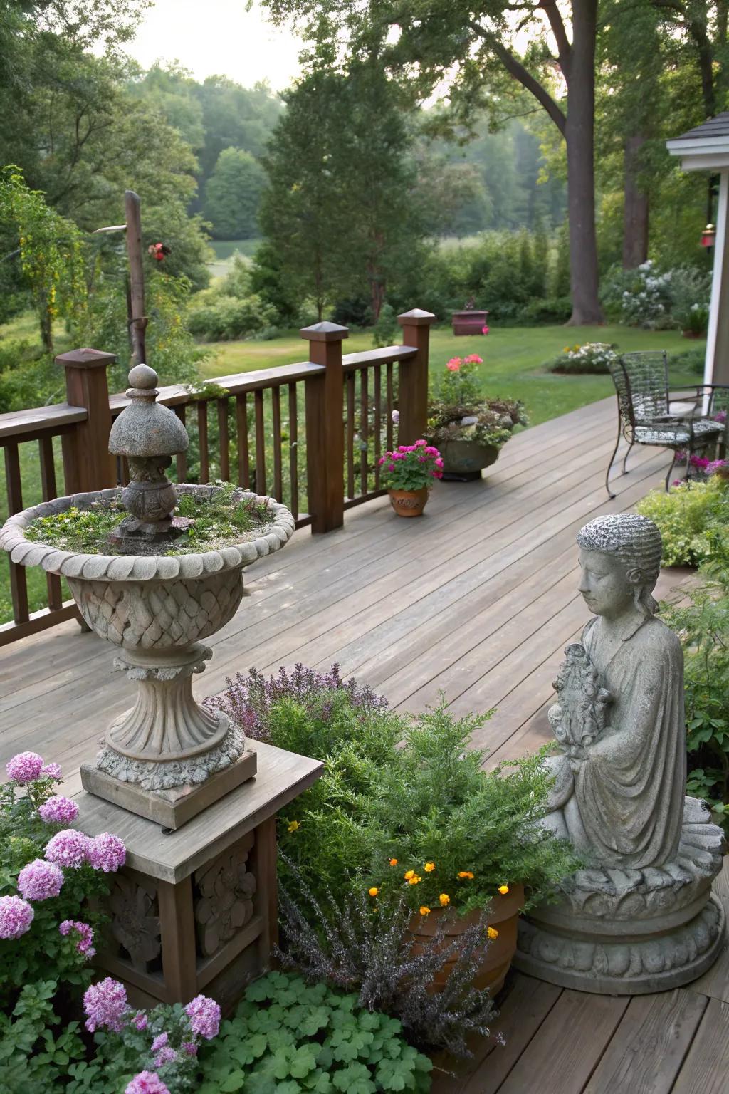 Artful sculptures personalize and enhance your deck's ambiance.