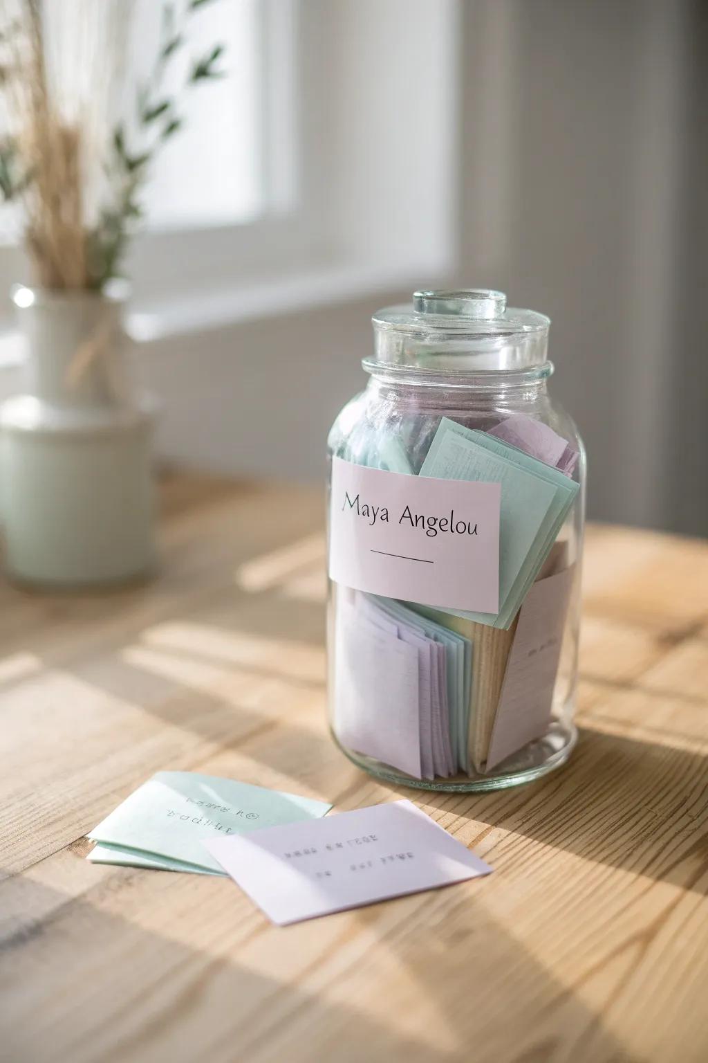 Capture daily inspiration with a beautifully curated jar of quotes.