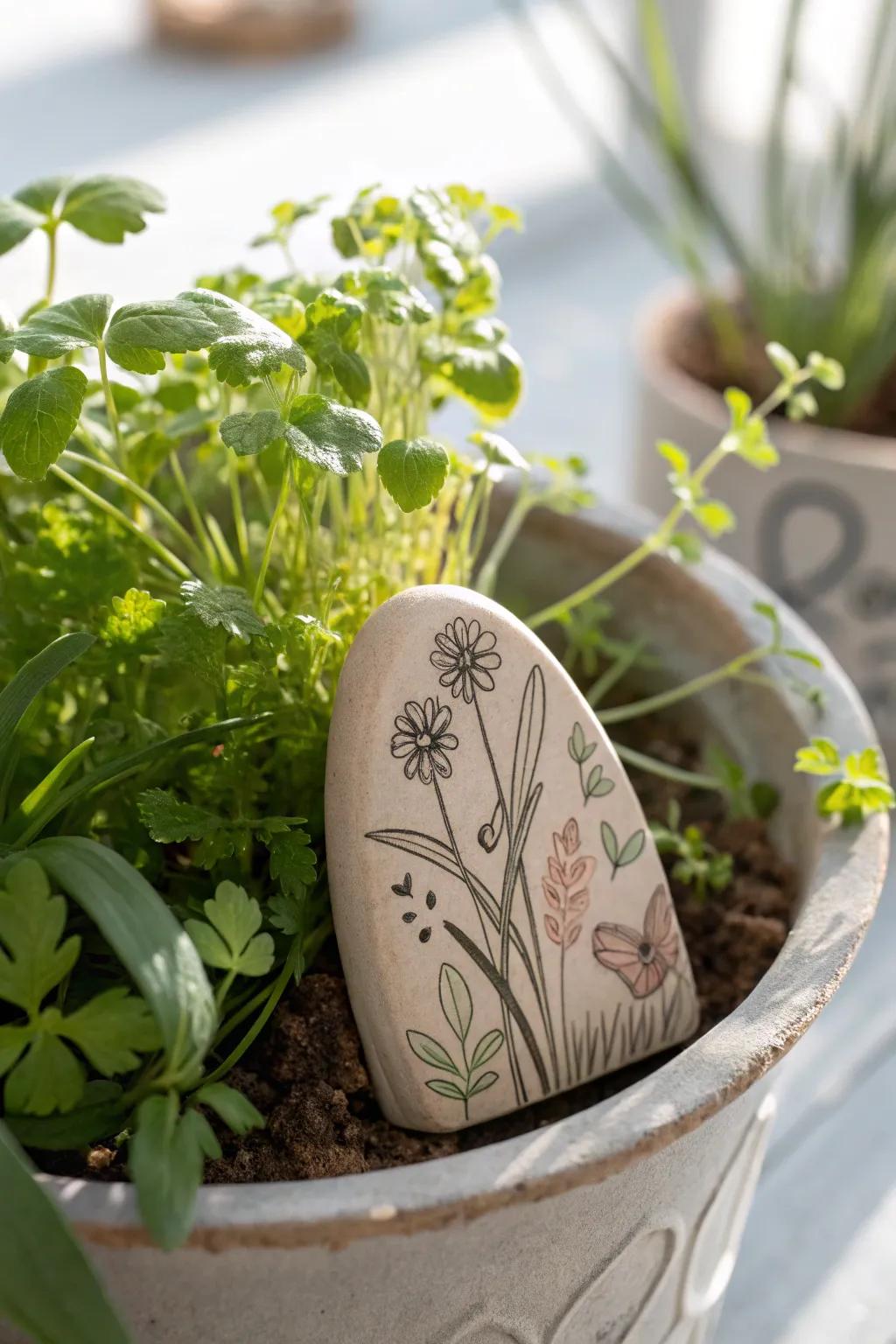 Add a touch of elegance to your garden with handcrafted mini pottery markers.