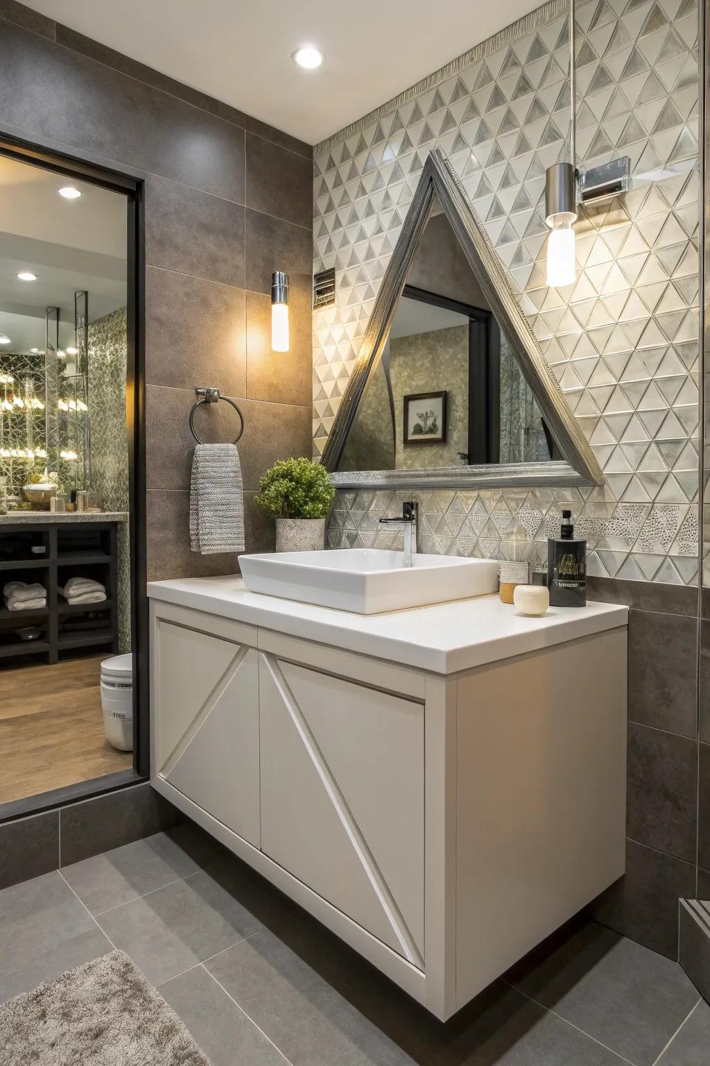 A triangular vanity adds both functionality and flair.
