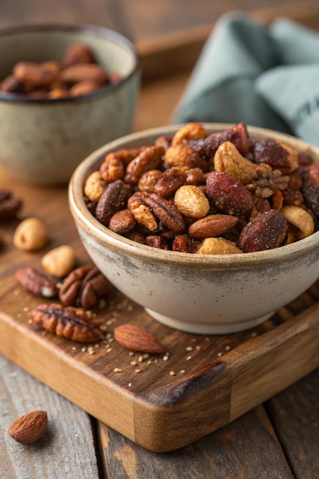 Spiced nuts: A savory, crunchy campfire snack.