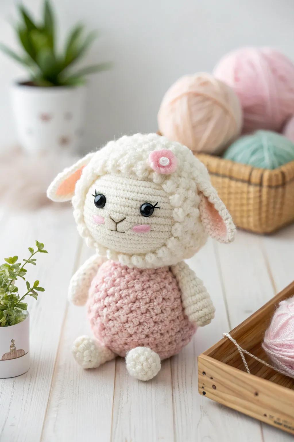 Embrace the cozy charm of a snuggly, handmade crochet sheep, perfect for adding a touch of pastoral warmth to your minimalist space.