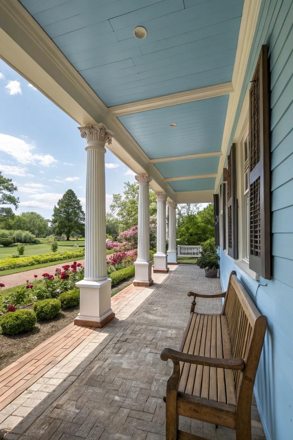 Sky blue ceiling adds charm and a touch of Southern style.