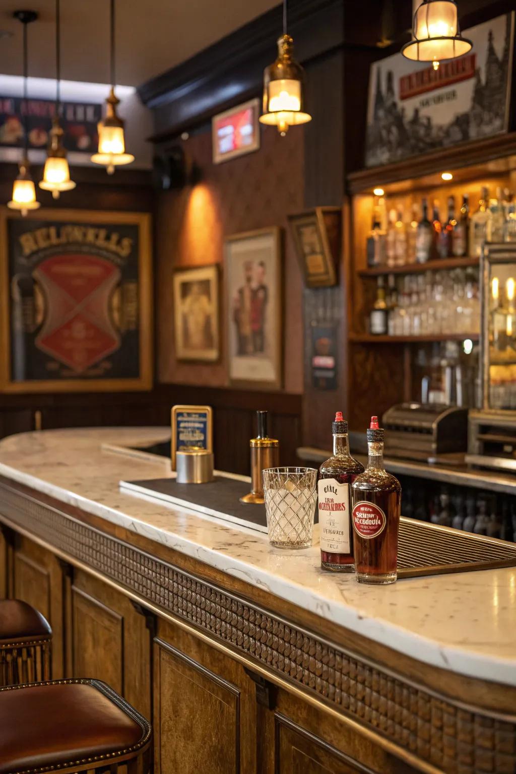 Vintage finishes bring timeless glamour to your bar.