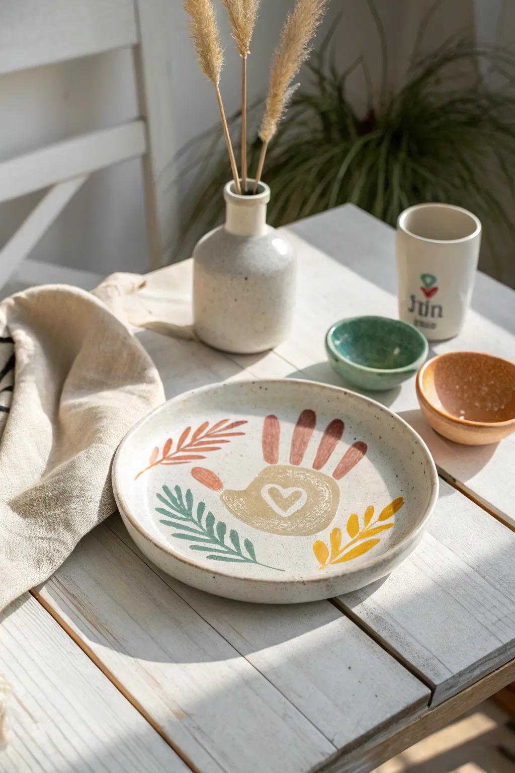 Capture the magic of every season with a handprint pottery plate that brings natural beauty to your home.