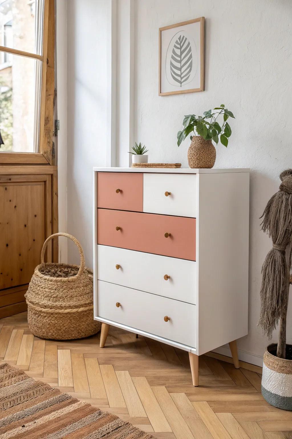 Transform your space with a two-tone dresser: a blend of Scandinavian simplicity and Boho charm.