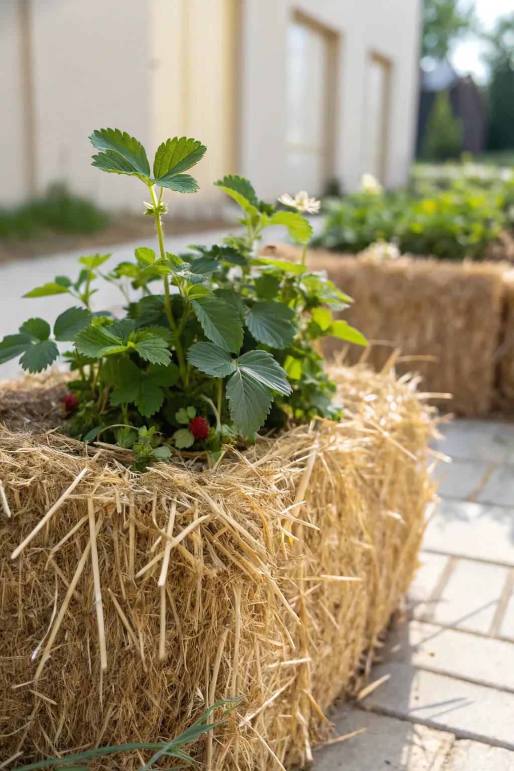 Transform your garden with a Scandinavian-inspired straw bale strawberry bedâsimple, sustainable, and stunningly beautiful.