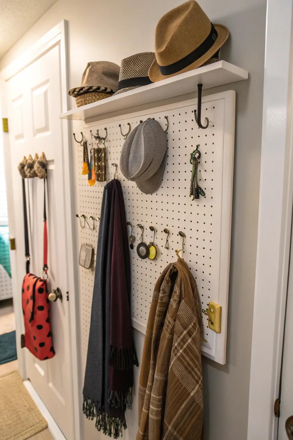 Pegboards provide adaptable storage solutions.