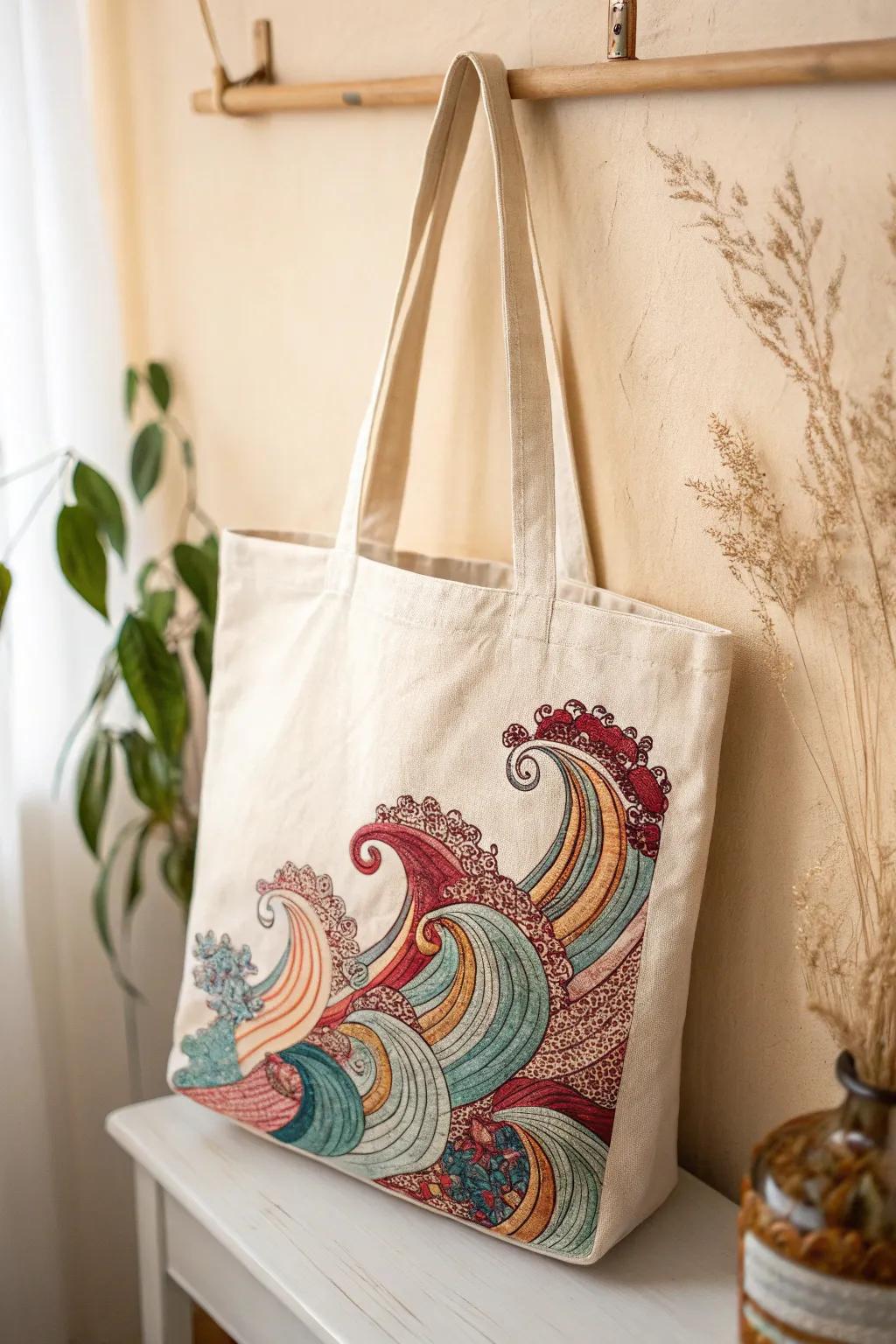 Make a statement with this beautifully crafted tote bag, where vibrant artistry meets minimalist elegance.