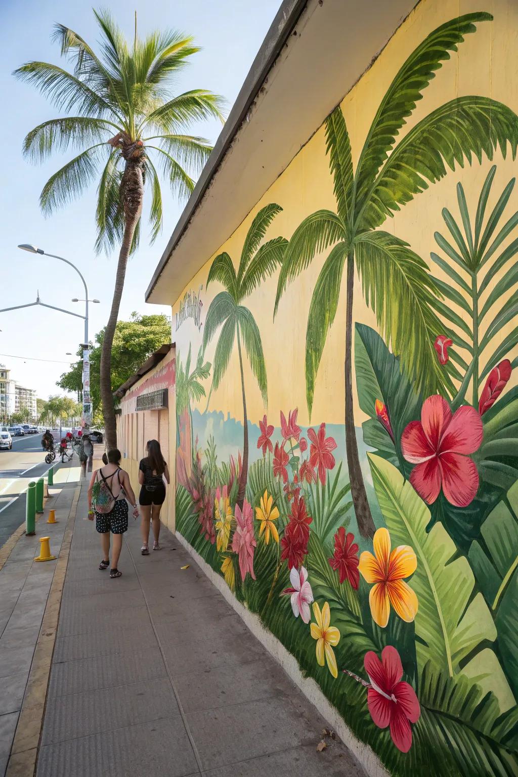 Create a tropical oasis with a vibrant mural.