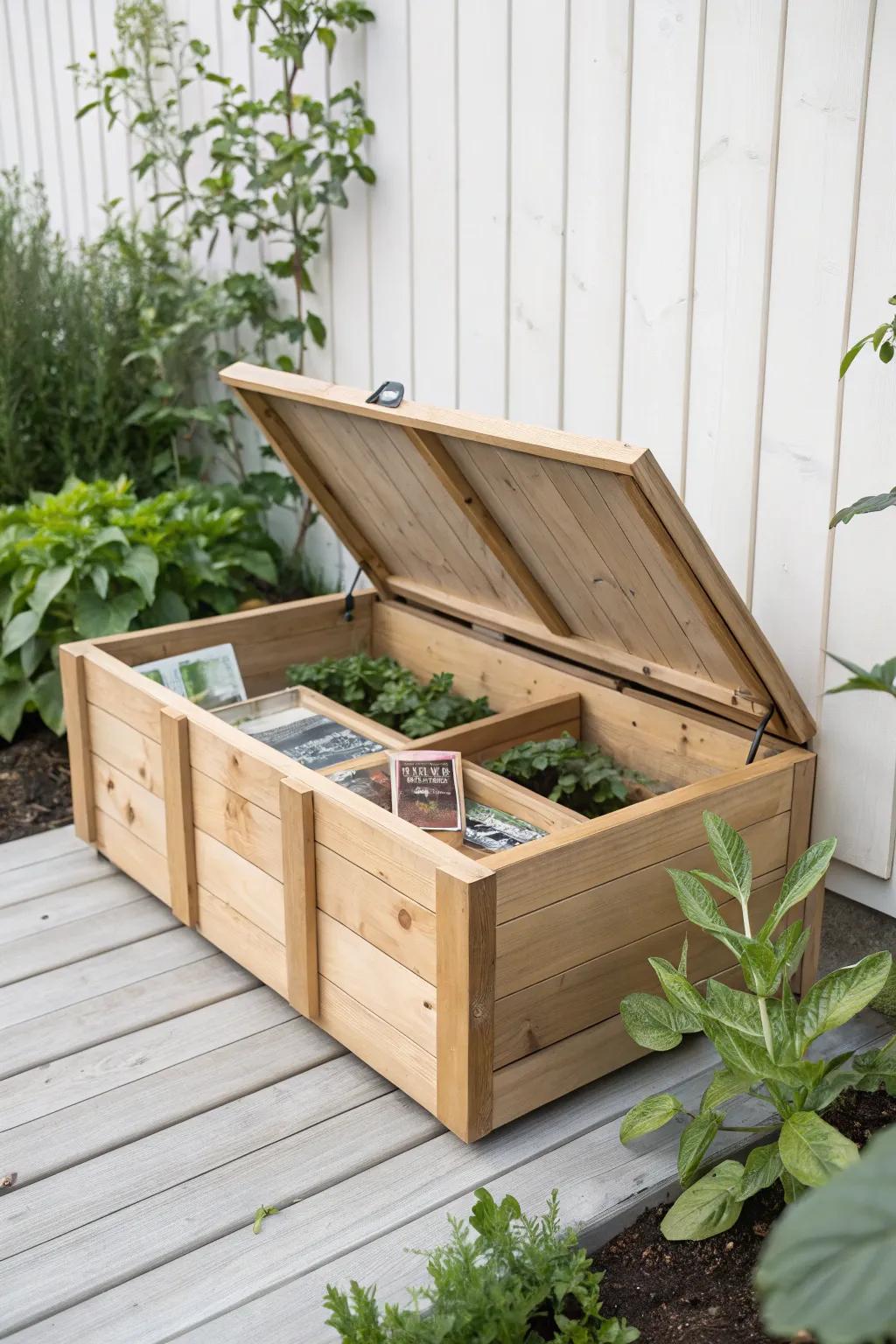 Elevate your gardening game with smart storage solutions in a minimalist raised garden bed. ð¿â¨