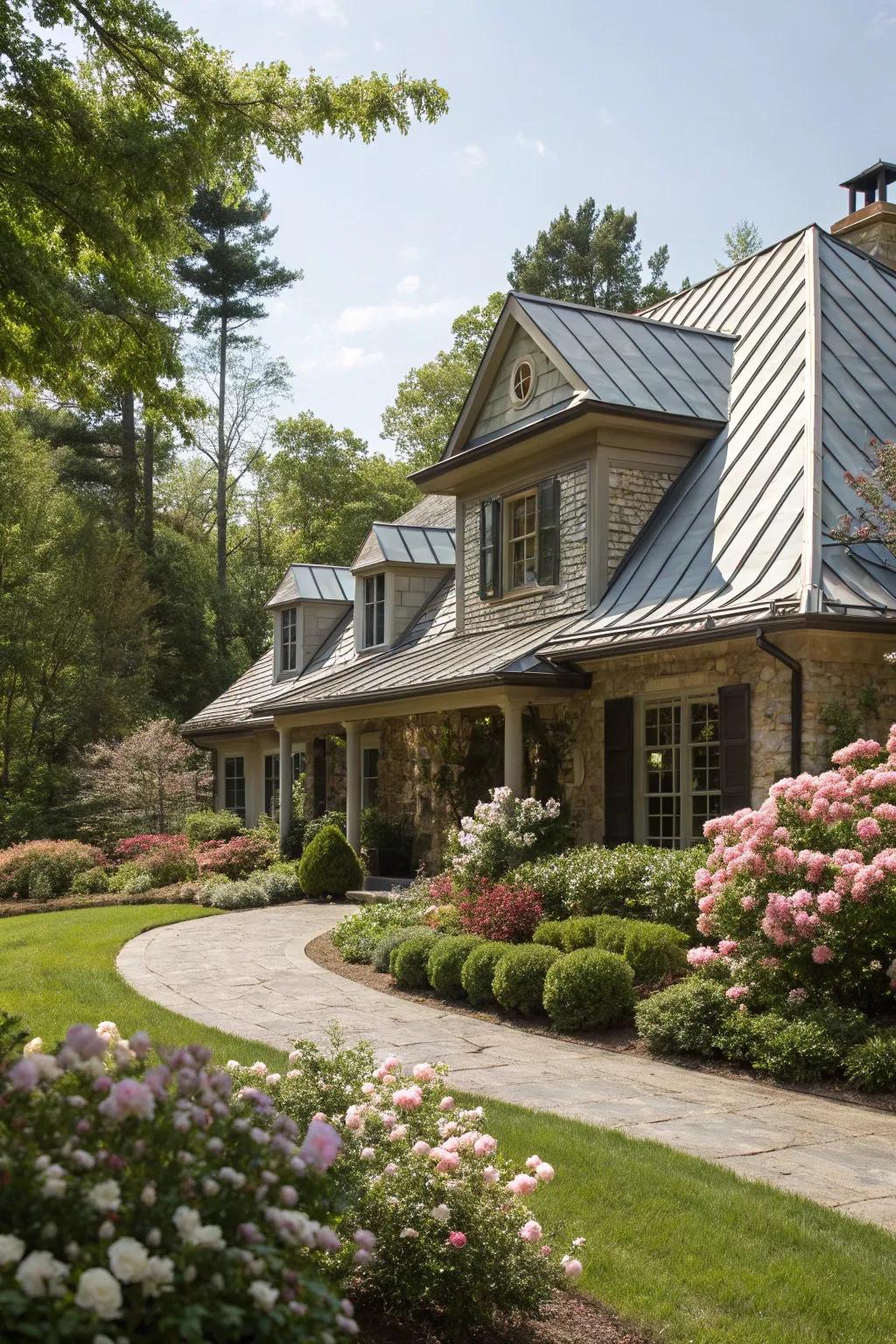 A classic home featuring metal shingles.