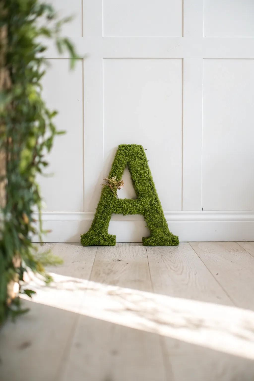 Bring nature indoors with a personalized touch: Moss-covered monograms for a simple yet striking statement.