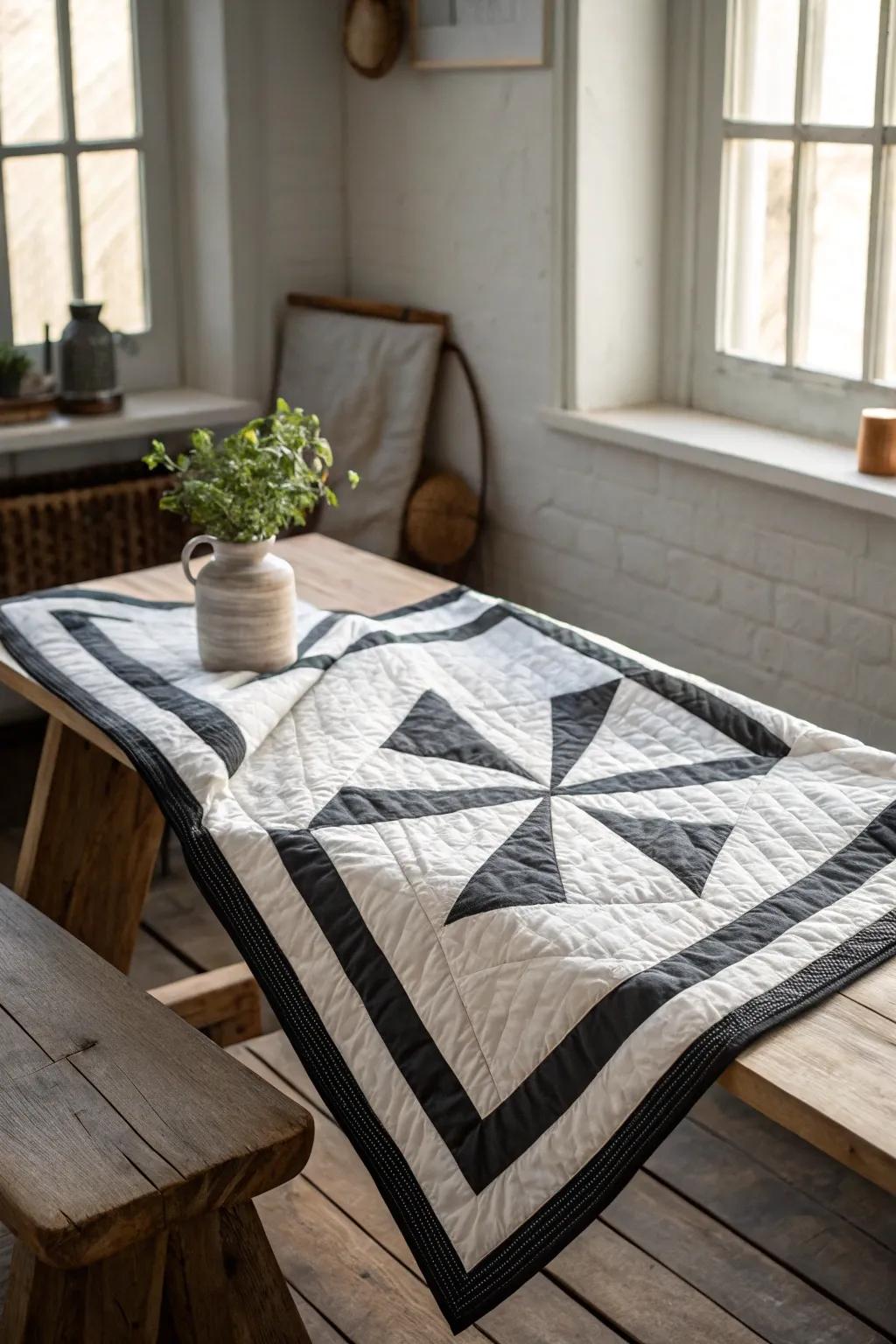 Transform your quilt with bold black borders for a stunning minimalist statement piece.