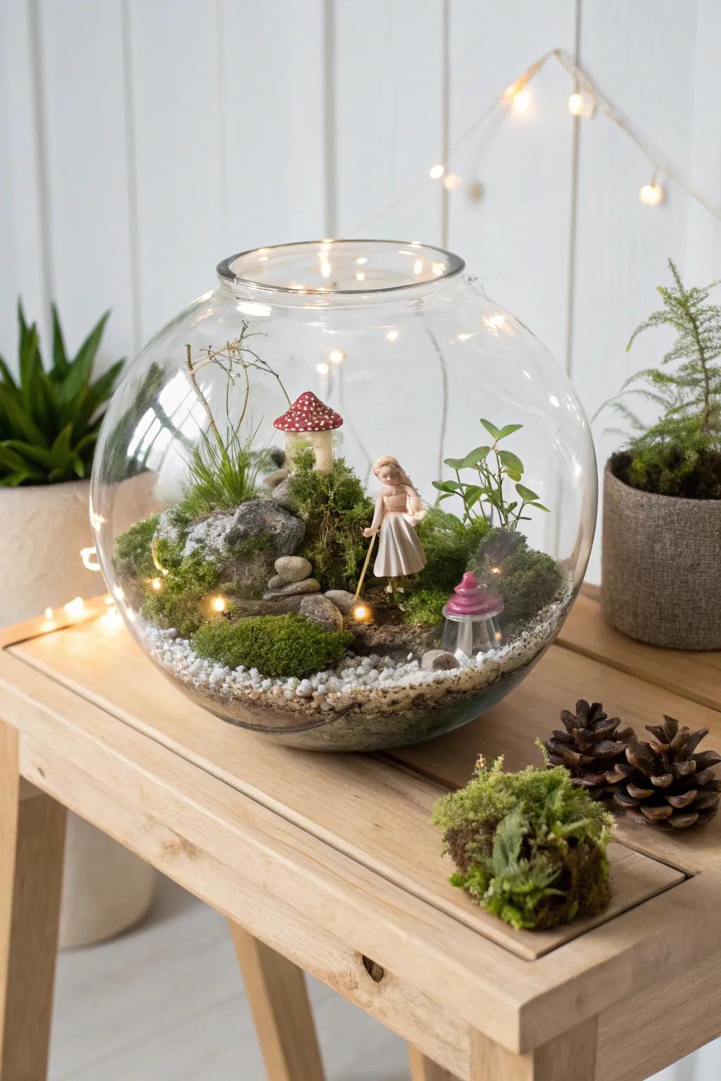 Dive into a fairytale world with this enchanting fish tank fairy garden!