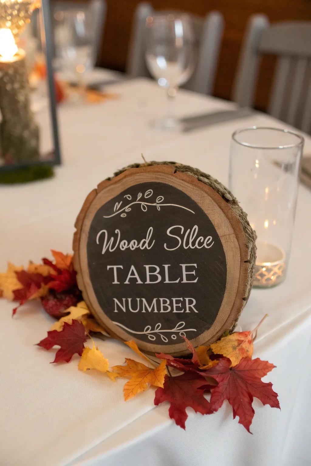 Elevate your fall wedding decor with rustic elegance â table numbers that tell a story.
