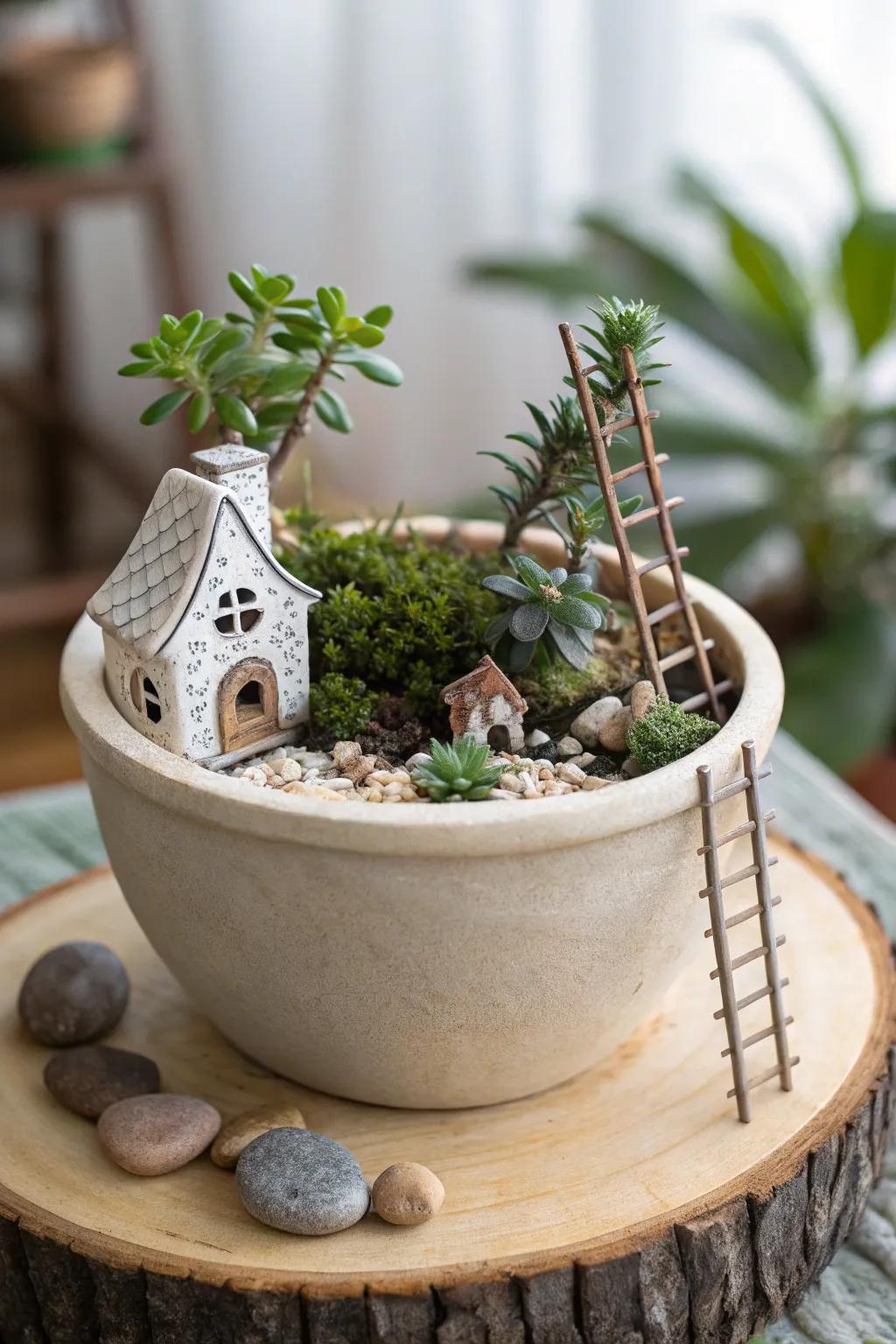 Discover the magic of simplicity with this enchanting fairy garden flower pot, where whimsy meets Scandinavian elegance.