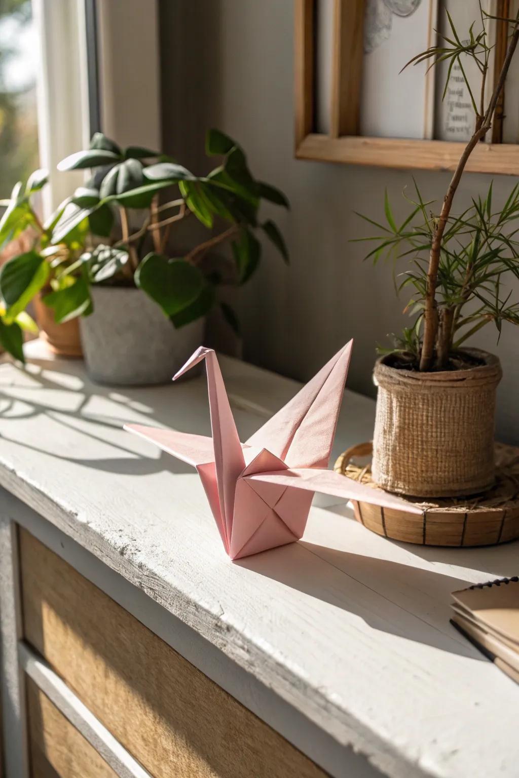 Delicate Beauty: A pastel origami crane adds a touch of whimsy and elegance to your space.