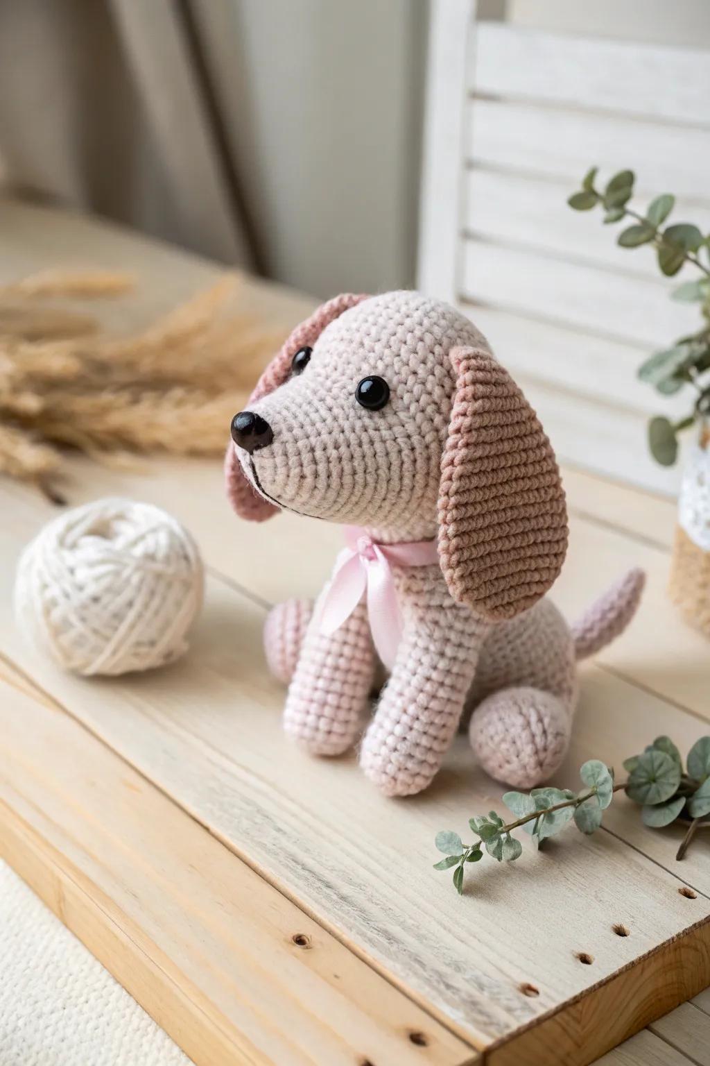 Adorable crochet puppy bringing joy with every stitch.