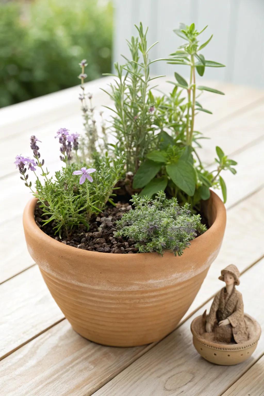Transform your space with a Herb Haven: a scented fairy garden in a pot.
