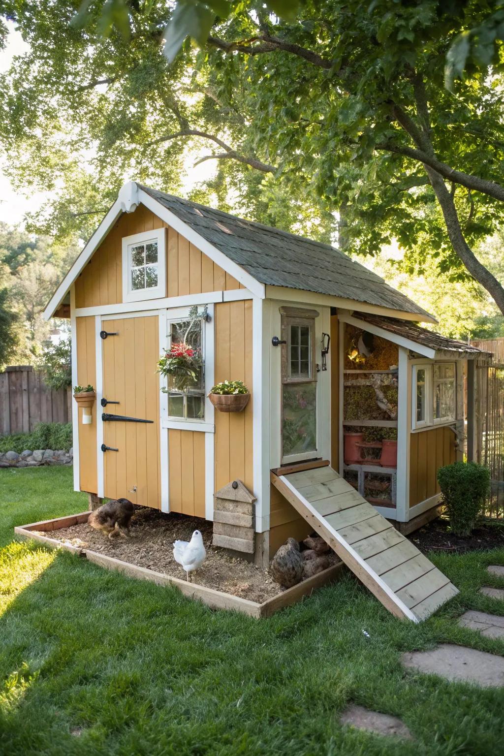 Discover the charm of a budget-friendly backyard haven with this creatively transformed chicken coop.