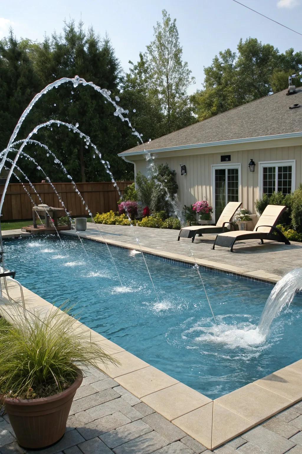 Deck jets add an exciting and calming water feature to this pool.